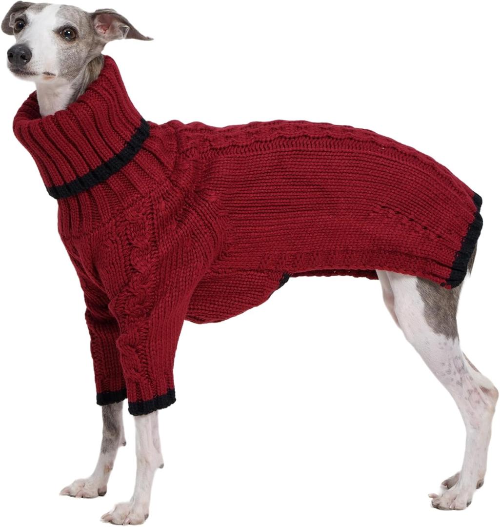 Italian Greyhound Clothes, Warm Sweater for Whippets, Dog Onesie, Two-Legged Turtleneck Warm Sweater for Small Medium Dogs (Medium, Red)