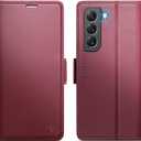 for Samsung Galaxy S22 Case Wallet with RFID Blocking Card Holder, PU Leather Kickstand Protective Flip Phone Cover Fit for Galaxy S22 6.1", Wine Red