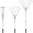 Buyplus Adjustable Garden Leaf Rake - 24 to 63 Inch Telescopic Metal Expandable Folding Leaves Rake, Metal Rakes for Leaves, Yard Rakes for Lawn Yard, Flowers Beds, Sliver