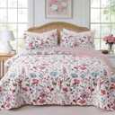 GOONE XL King Quilt Set 106"x96", Pink Floral Boho Bedspread Reversible Bedding Set,Lightweight Spring & Summer Quilt Set, Farmhouse Bed Coverlet, Quilt King Size with 2 Pillow Shams All-Season | Boho Bedspread, Reversible, Lightweight, Spring & Summer, Farmhouse, 2 Pillow Shams (Whispering of Flowers)