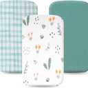 100% Jersey Cotton Bassinet Sheets 21"x35" Fits Airclub, venowu, Larex 3 in 1, and HARPPA Baby Bassinet, Super Soft and Breathable Bassinet Fitted Sheets, 3 Pack, Green