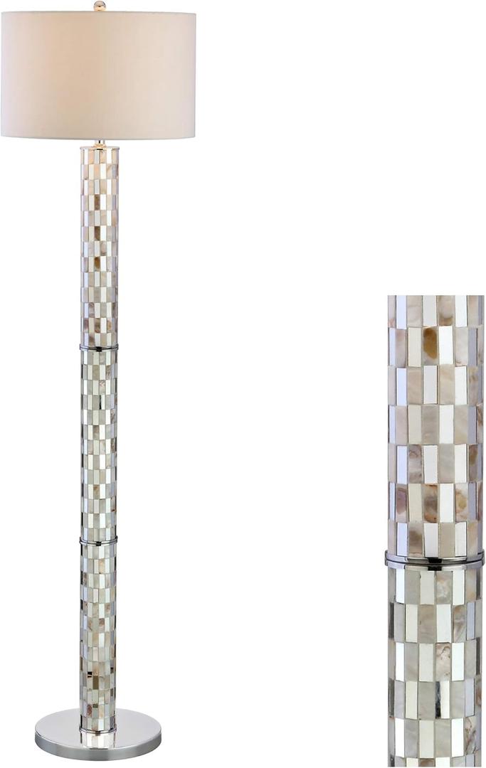 JONATHAN Y JYL1057A Liam 63.5" Seashell Mosaic LED Floor Lamp, Coastal, Traditional, Elegant, Foot-Step-Switch, Office, Living Room, Family Room, Dining Room, Bedroom, Cream
