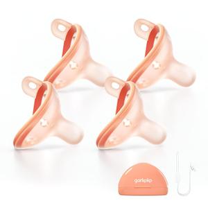 Garkoko Baby Pacifiers 06 Months, BPAFree Silicone Nipple, Lightweight OnePiece Design, Set of 4, with a Pacifier Chain & Pacifier Case