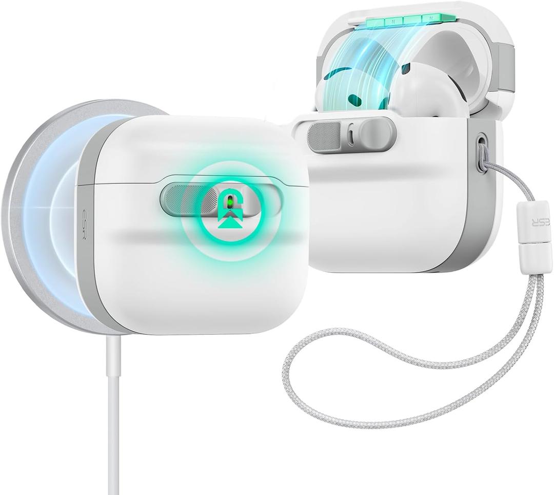 ESR for AirPods 4 Case, Compatible with AirPods 4 Generation Case (2024)(USB-C), MagSafe Compatible, Magnetic Lid Lock, Drop-Proof Protection Cover with Lanyard, Pulse Series,White