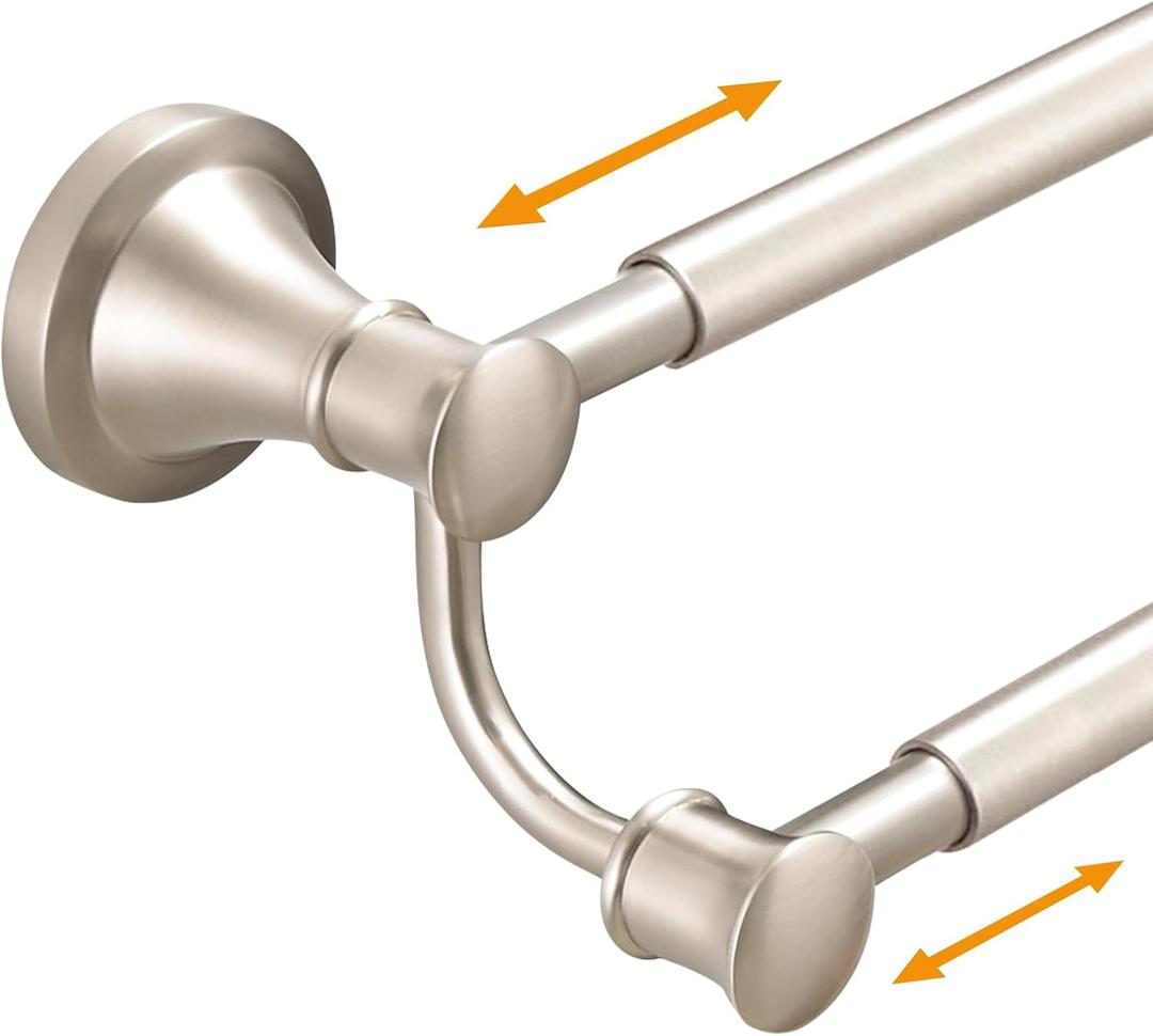 Hoimpro Adjustable Retractable 15-27 Inches Stainless Steel Bathroom Towel Bar, Bathroom Accessories Bath Hotel Double Towel Bar Rod Hanger Wall Mounted Towel Holder Towel Rack, Brushed Nickel