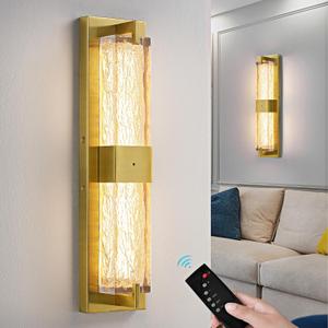 Battery Operated Resin Wall Sconce - Wireless Rechargeable Gold Wall Light Dimmable LED Remote Wall Sconces Lighting Modern Cordless Brushed Brass Vanity Light Fixture for Living Room Bedroom Bathroom, 19 Inch