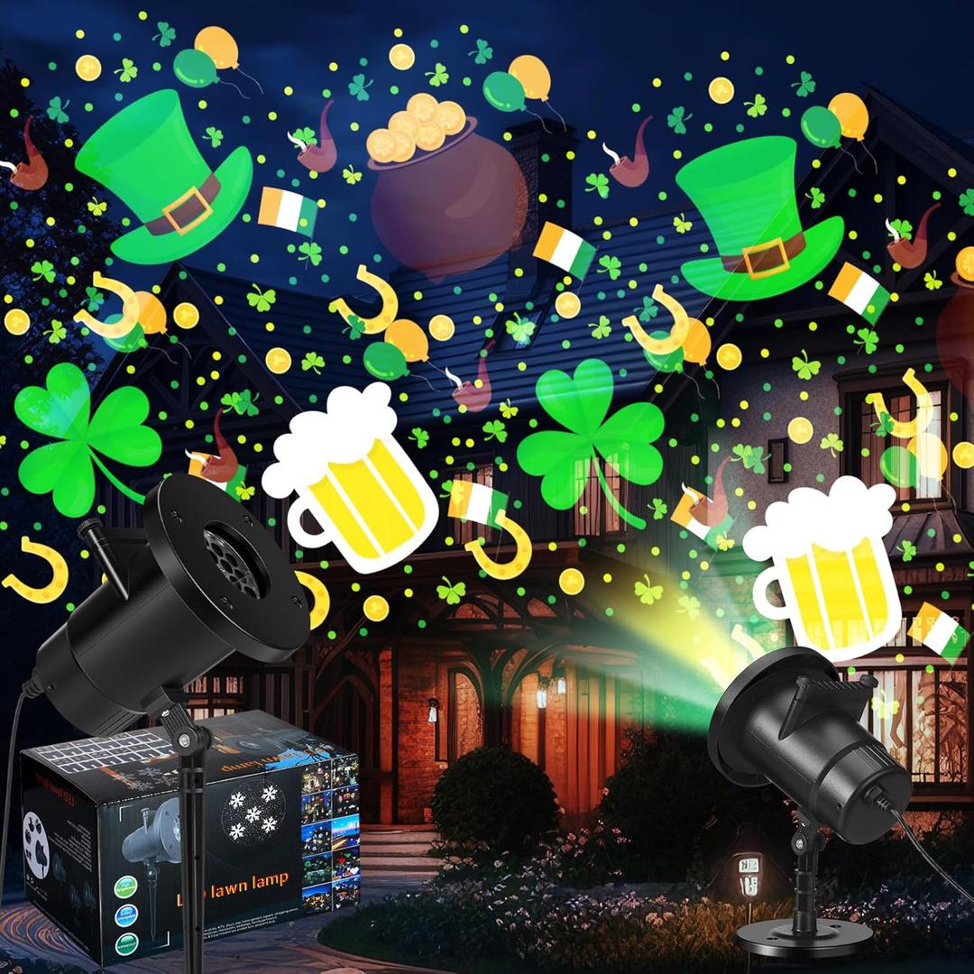 Outdoor St. Patrick's Day Projector Light with 1 Film Slides LED Irish Shamrock Projector Lights Reflectors Waterproof Landscape Decorative Lighting for Holiday Party Decor(Irish)