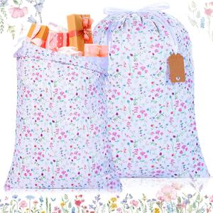 Capoda 2 Pcs Extra Large Baby Shower Drawstring Bags 20 x 28 Inch Wildflower Wrapping Bags Reusable Fabric Flower Gift Pouches for Birthday Baby Shower Gender Reveal Gift Wrapping Supplies Decoration