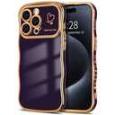 Hython for iPhone 15 Pro Max Case Wave Wavy Phone Cases with Love Heart, Luxury Plating Edge Cute Curly Shape Cover for Women Girls, Thin Slim Soft TPU Rubber Shockproof Protective Cover, Dark Purple