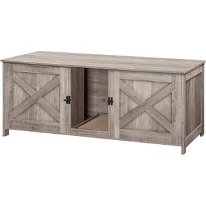 MAHANCRIS Cat Litter Box Enclosure for 2 Cats, 47.2" Hidden Cat Litter Box Furniture with Double Room, Wooden Washroom Cabinet with Scratching Board, Indoor House End Table, Greige CWHG1201