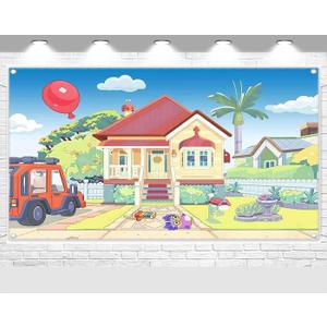 Cartoon Dog House Backdrop, Blue Sky Birthday Photography Background for Parties, Happy Birthday Photo Booth Prop Decorations 7x5 FT