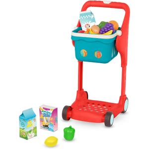 B. toys Shop & Glow Toy Cart Pretend Play Toys for Toddlers Grocery Cart with Lights & Sounds Basket & Play Food 2+ Years (13 Pieces), Large