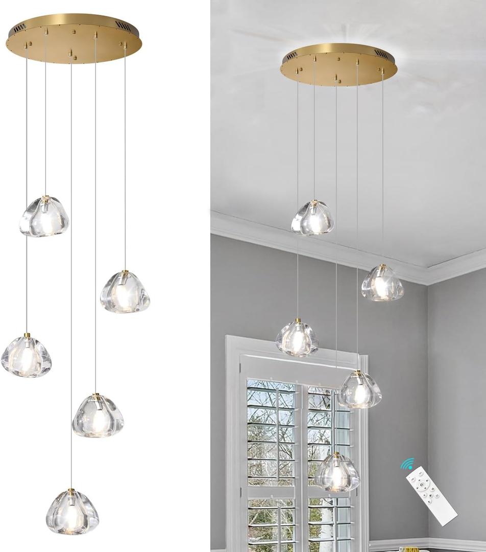 Modern LED Chandeliers for Dining Room Kitchen Pendant Lights Lighting for Island Dimmable Fixtures Bubble Crystal Floating Chandelier LED Lights Antique Gold