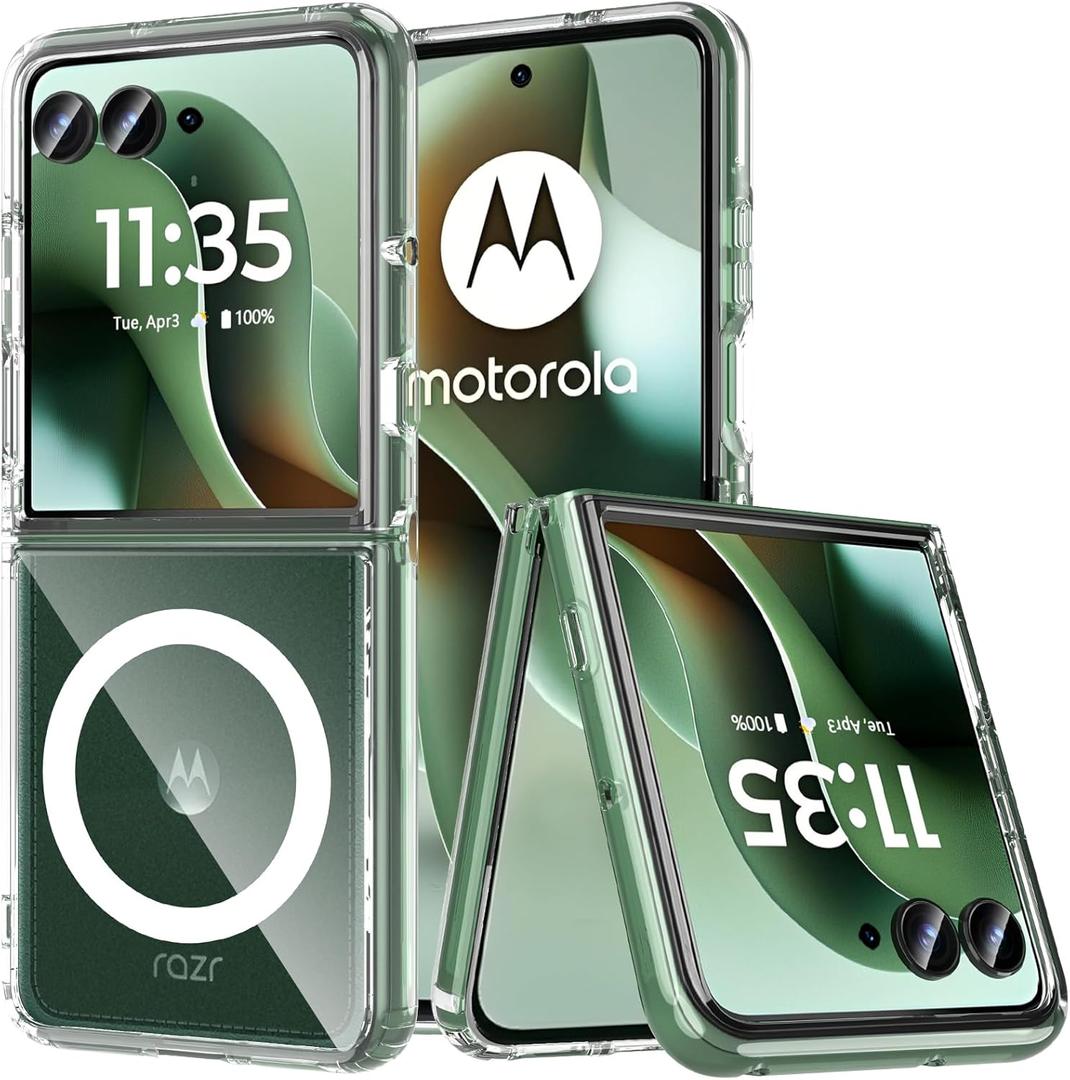 Fin2feel Magnetic Case for Moto Razr Ultra Case, Compatible with Mag-Safe, Transparent Hard PC Shockproof Yellowing Anti-Scratch Cover for Motorola Razr Ultra 2025,Clear