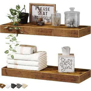 QEEIG Bathroom Floating Shelves for Wall (Brown, Set of 2, 15.7")