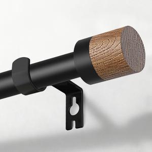 Wood Curtain Rods for Windows 72 to 144 Inch,1 Inch Boho Heavy Duty Curtain Rods with Imitation Wood Grain Finials,Adjustable Farmhouse Rustic Drapery Rod(6-12ft) (Black)