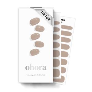 ohora Semi Cured Gel Nail Strips (N Cream Beige) - Nude, Solid, Works with Any UV/LED Lamps, Salon-Quality, Long Lasting, Easy to Apply & Remove - Includes 2 Prep Pads, Nail File & Wooden Stick