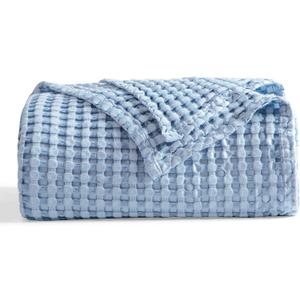 Bedsure Cooling Cotton Waffle King Size Blanket - Lightweight Breathable Blanket of Rayon Derived from Bamboo for Hot Sleepers, Luxury Throws for Bed, Couch and Sofa, Sky Blue, 104x90 Inches