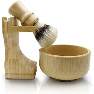 Men's Shaving Kit with Natural Boar Bristle Shaving Brush, Pure Bamboo Shaving Brush Stand with Bowl | Complete Wet Shaving Set for Smooth & Luxurious Shave