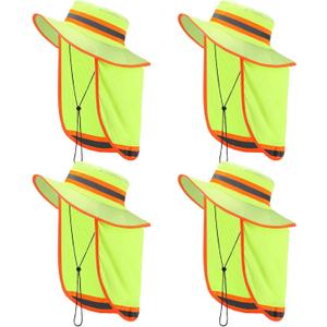 Liitrsh 4 Pcs High Visibility Reflective Sun Hat with Neck Flap Wide Brim Work Safety Boonie Hats Adjustable Bucket Cap for Men Women