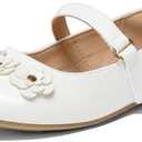 K KomForme Girl's Ballet Flats Non-Slip Soft Mary Jane Walking Party Dress Shoes  (White, 1)