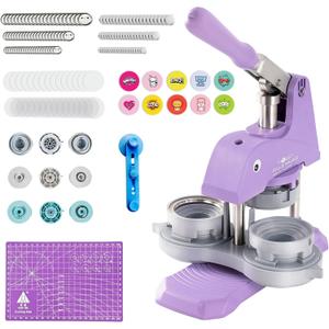 Button Maker Machine Multiple Sizes, 1+1.25+2.25 inch Installation-Free Pin Maker Machine, Ideal Pin Press for Kids DIY with Free 300 Sets 25+32+58mm Button Making Supplies(Purple)