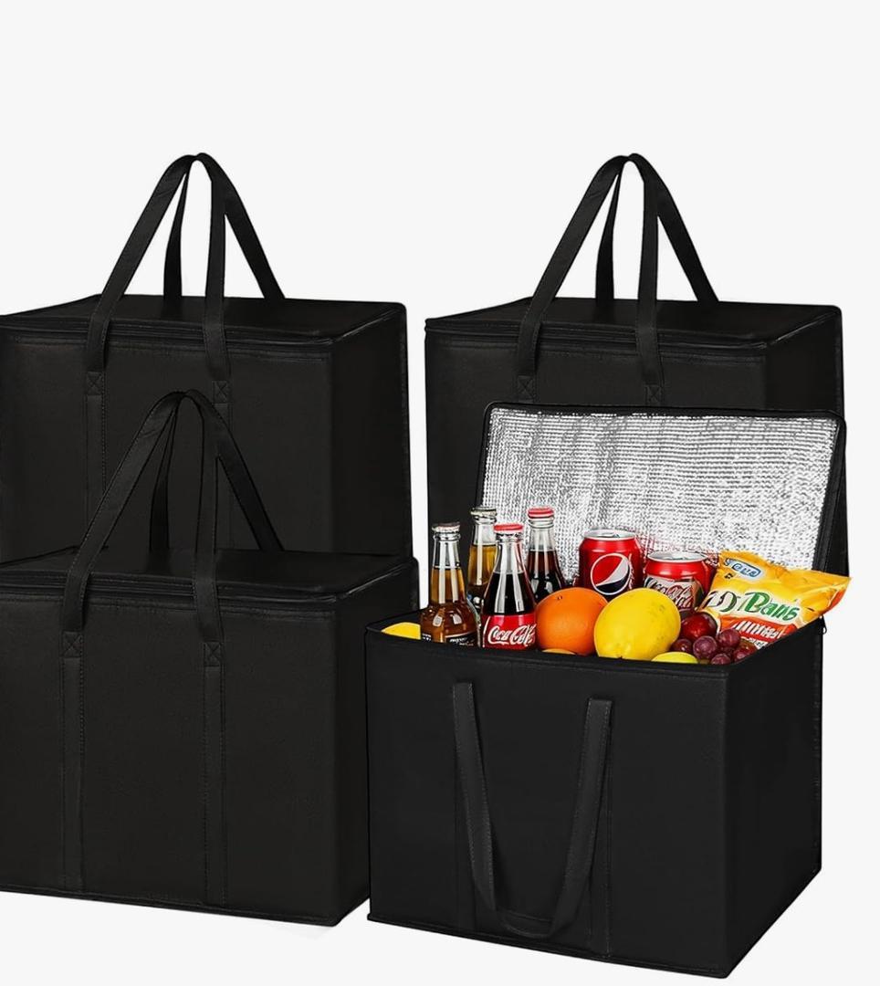 Set of 8 Large Insulated Reusable Grocery Bags with Sturdy Zipper and Handles, Foldable Washable Heavy Duty Cooler Totes for Hot or Cold Food Delivery, Groceries, Travel, Shopping