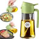 YARRAMATE 16oz/470ml Glass Olive Oil Sprayer for Cooking with Stickers, 2 in 1 Oil Dispenser for Kitchen Gadgets, Food Grade Premium Spray Bottle with Portion Control for Salad, Frying, BBQ (Green)