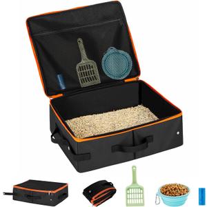 Cat Enclosed Travel Litter Box Kit with Lid Odorless Dustless, Lightweight Cat Portable Foldable Litter Box for Indoor and Car (Small)