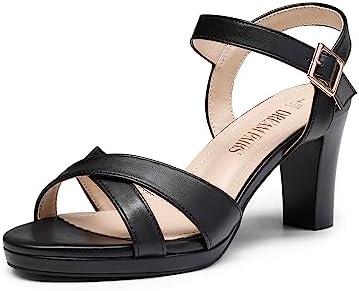 DREAM PAIRS Women's Chunky Heels Open Toe Ankle Strap Sparkly Heels Pump Sandals, Size 6