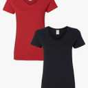 Gildan Women's Heavy Cotton V-Neck T-Shirt, 2-Pack, XXL, Black+Red