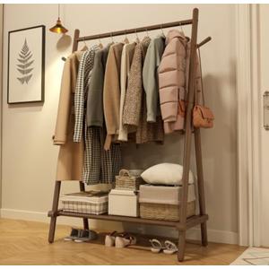 Muwuele Solid Wood Clothes Rack, Clothing Rack for Hanging Clothes, Hanging Racks for Clothes with Shelves Load 350 Lbs Garment Rack (Black)