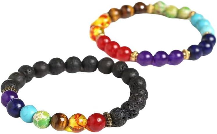 Men's Tiger Eye Bracelet 8MM Natural Gemstone Beads Bracelet Set Stretch Lava Bracelet Adjustable Couple Beaded Bracelet Gift for Men and Women