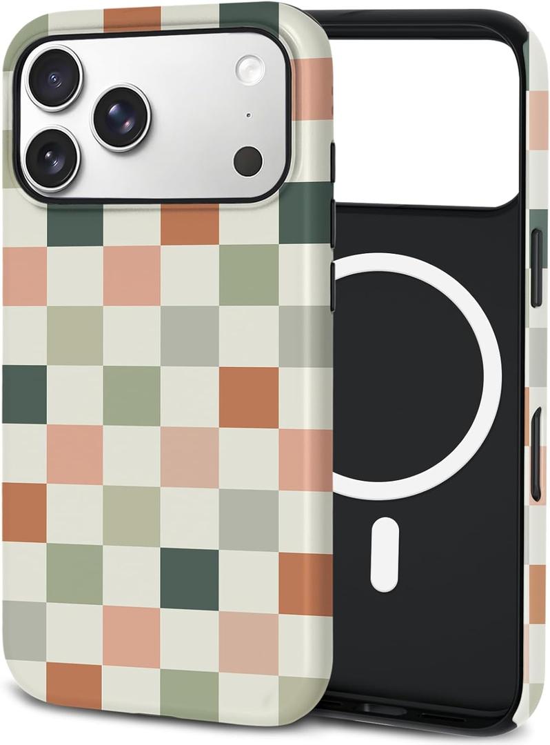 Mokiy TPU Phone Case for iPhone, MagSafe Wireless Charging Compatible, Shockproof Slim Fit Protective Cover with Anti-Yellowing & Raised Camera Protection (Grid 6, iPhone 17 Pro(6.3"))