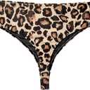 Zmart Women High Waist Thong Bikini Bottoms High Cut Swimsuit Bathing Suit Cheeky Brazilian Swimwear Bottom, Leopard Large