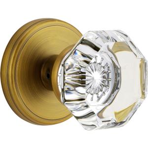 Antique Brass Crystal Door Knobs Interior, Vintage Passage Glass Door Knobs Octagon Round for Hall Closet