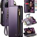 Defencase Compatible with Samsung Galaxy S20 FE 5G Case Wallet with RFID Blocking Card Holder for Women Men, PU Leather Magnetic Snap Flip Zipper Strap Wallet Phone Case Fit for Galaxy S20 FE, Purple