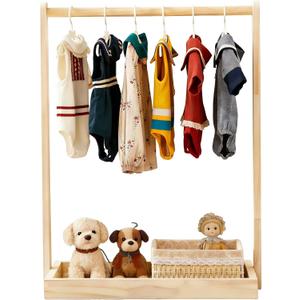 Baby Clothing Rack for Baby Shower, Pets Clothes Rack with Storage Box & Hanging Rod for Dogs Cats Dolls Clothes Display, Mini Baby Shower Crate Closet Rack (Natural - Baby)