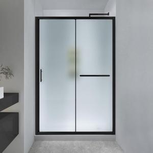 FELYL Frosted Sliding Shower Door 43-48" W x 72" H, Matte Black, Single Sliding Door, Framed, 1/4" (6mm) SGCC Tempered Glass, Reversible Installation