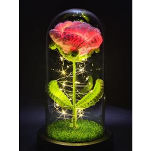 Handmade Crochet Rose Gifts Flower in Glass Dome with LED Light