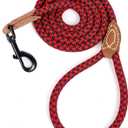 Mile High Life | Mountain Climbing Dog Rope Leash with Heavy Duty Metal Sturdy Clasp | Genuine Leather Tailored Connection with Strong Stitches (Red Black, 48 Inch (Pack of 1))