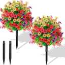 Hotop 2 Pack 22" Artificial Flowers Boxwood Ball Topiary Bush Trees with Spike, UV Resistant Plastic Faux Flowers Shrubs Decoration for Outdoor Indoor Front Porch Garden Home Wedding