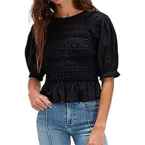 Tankaneo Women's Summer Smocked 2 Piece Short Sets Cap Sleeve Baby doll Peplum Blouse Casual Matching Set Vacation Outfits XX-Large