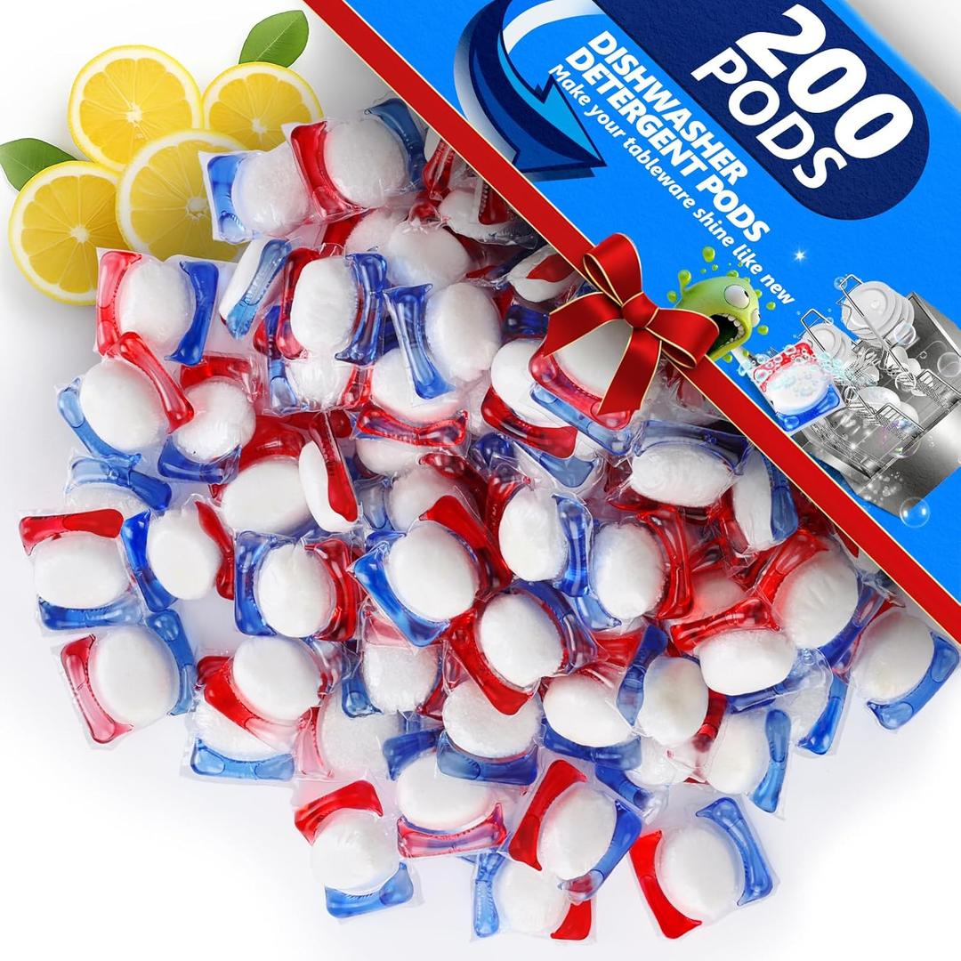 200 Count Dishwasher Pods, No Pre-Rinse Dishwasher Detergent Soap On Stain and Grease, Leaving a Virtually Spotless Shine,Dishwasher Detergent for Deep Cleaning
