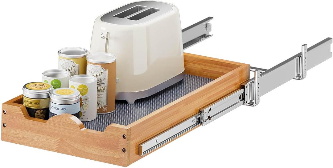 OCG Pull Out Drawers For Cabinets, Slide out Wood Drawer Shelf, Pull Out Shelves for Base Cabinet Organization in Kitchen, Pantry, Bathroom, Size: 11W21D, 1 Tier, Wood