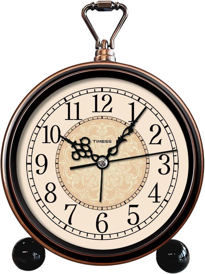 Vintage Analog Alarm Clock, 4.3" Silent Non-Ticking Quartz Desk Clock, Battery Operated Table Clock for Bedroom, Living Room, Office, or Gift (New White)