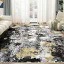 Washable Rug 12x15 Area Rugs for Living Room: Modern Abstract Neutral Soft Carpet for Bedroom Dining Room Under Kitchen Table Home Office Decor - Black Glod