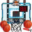 Adjustable Height Basketball Hoop Indoor with LED Lights, Basketball Toys Gifts for 5 6 7 8 9 10+ Year Old Boys Kids, Indoor Over The Door Mini Basketball Hoops with Electronic Scoreboard & 3 Balls