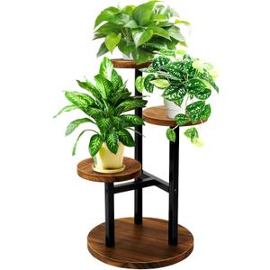 GEEBOBO 3 Tier Plant Stand Indoor, Metal Wood Plant Stands For Indoor Plants Multiple, Corner Tiered Flower Plants Shelf Stand for Living Room Bedroom, Brown