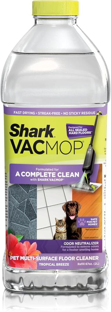 Shark VACMOP Pet Multi-Surface Floor Cleaner 2L Refill, Compatible with VM100, VM200, VM400 Series on sealed hard floors, Odor Neutralizer, Fast Drying, Streak-Free, Tropical Breeze Scent, VCO60